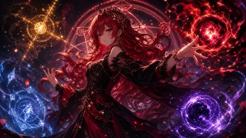 Red-Haired Mage Casting Magic Circles