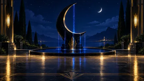 Obsidian Fountain in Art Deco Courtyard