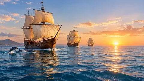 Sailing Ships With Dolphins