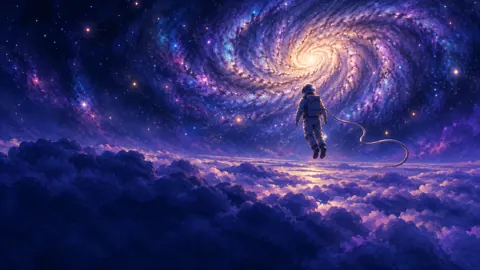 Astronaut Above Violet Clouds