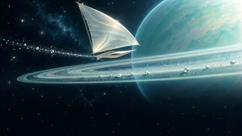 Solar Sail Above Planet Rings