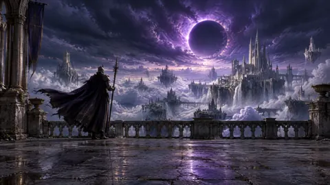 Armored Sentinel Under Violet Eclipse