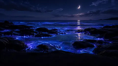 Bioluminescent Tide Pools at Night