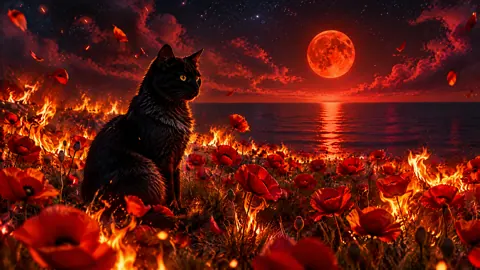 Black Cat Under Scarlet Moon
