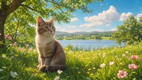 Tabby Cat in Summer Meadow