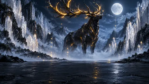 Obsidian Elk With Amber Antlers