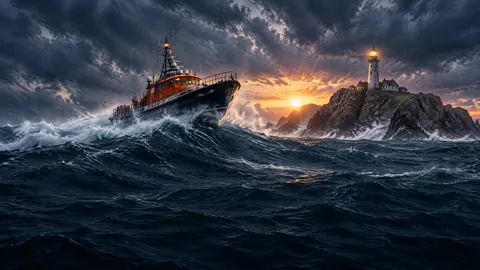 Rescue Boat Near Lighthouse