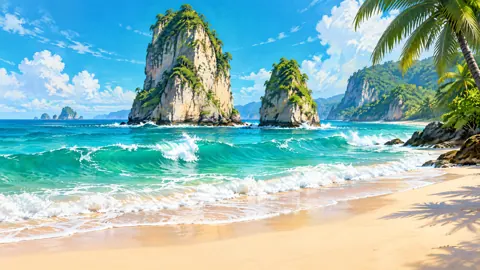 Tropical Beach Limestone Sea Stacks