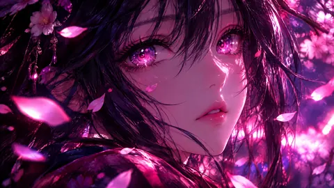 Pink-Eyed Girl With Petals