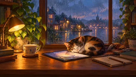 Calico Cat by Rainy Window