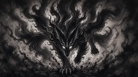 Horned Demon Wolf Ink Art