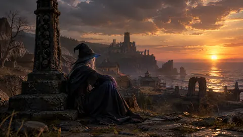 Sorceress Overlooking Majula at Sunset