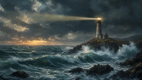 Lighthouse Above Stormy Waves