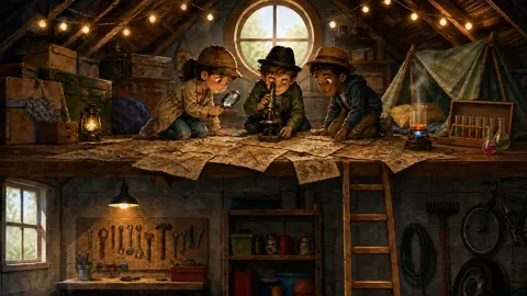 Kids Investigating Attic Maps