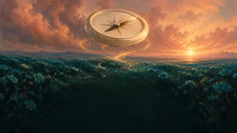 Floating Ivory Compass Over Wildflowers