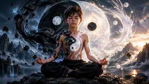 Meditating Boy With Yin Yang