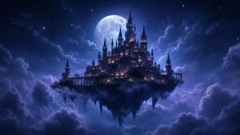 Floating Castle Under Full Moon