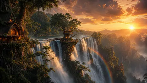 Elven Waterfall Plateau at Sunset