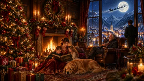 Christmas Family by Fireplace