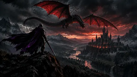Black Dragon Above Gothic Castle