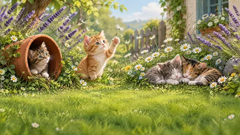 Kittens in a Cottage Garden