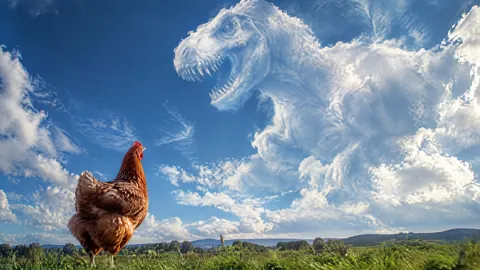 Chicken Watching Cloud T Rex