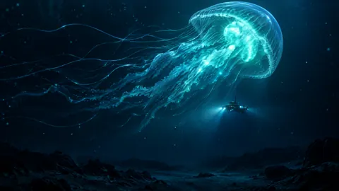 Giant Jellyfish Over Research Vessel