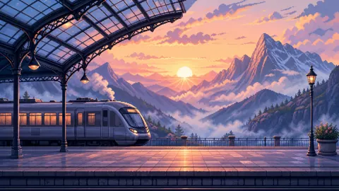 Pixel Mountain Station Sunrise