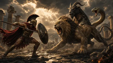 Greek Warrior Battling Chimera