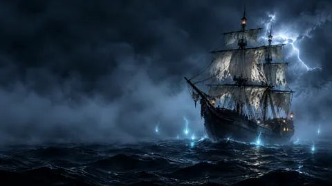 Ghost Ship in Lightning Storm