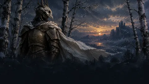 Bone-Masked Sentinel in Birch Forest