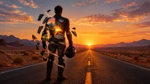 Biker Reassembling on Desert Highway
