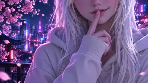 Silver-Haired Girl With Cherry Blossoms