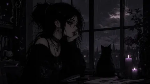 Goth Girl and Black Cat