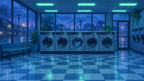 Rainy Neighborhood Laundromat Interior