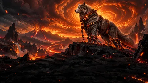 Chained Wolf Above Lava