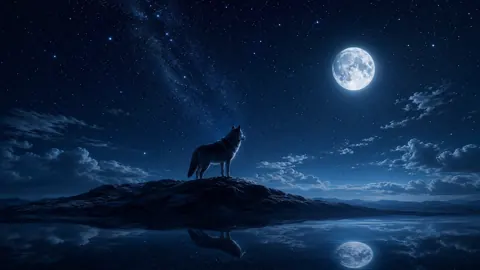 Lone Wolf Under Full Moon