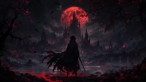 Cloaked Swordsman at Gothic Castle