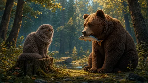 Scottish Fold Cat and Bear