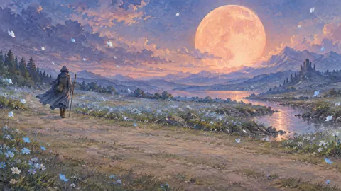 Cloaked Traveler by Moonlit Stream