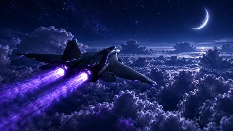 Stealth Fighter Above Moonlit Clouds