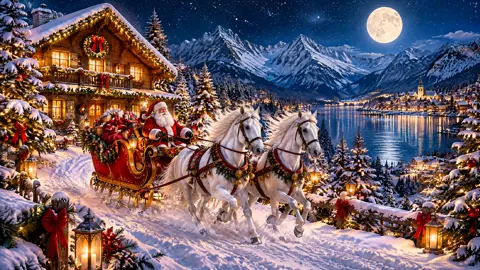 Santa Sleigh Over Alpine Village
