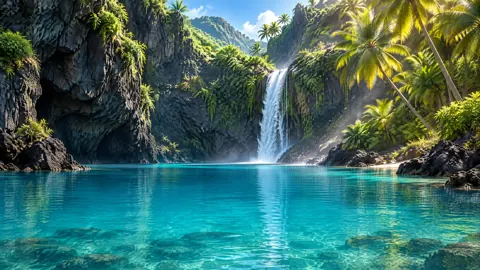 Tropical Lagoon Waterfall Cliffs