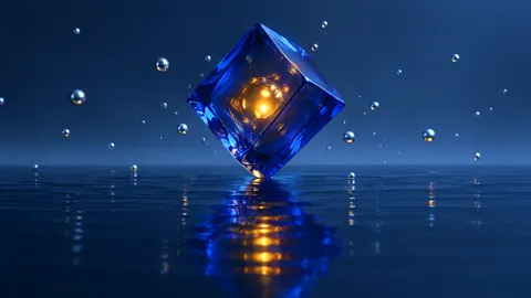 Blue Glass Cube Above Pool