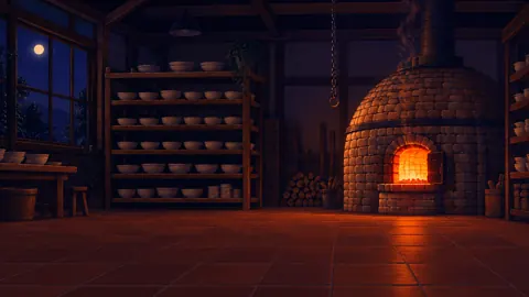 Pixel Art Pottery Kiln at Night