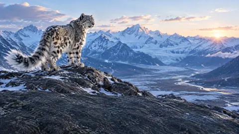 Snow Leopard Above Tibetan Valley