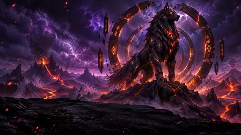 Obsidian Wolf Above Lava