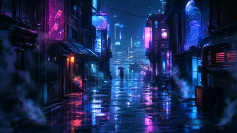 Neon Harbor Alley Rain