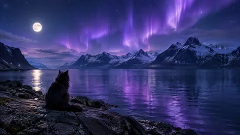 Black Cat Under Aurora