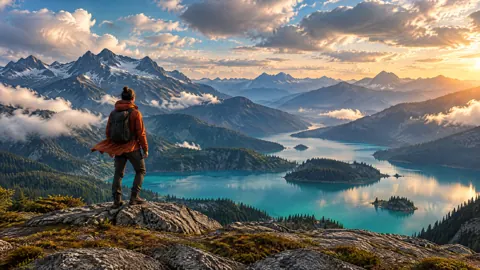 Hiker Above Alpine Lakes